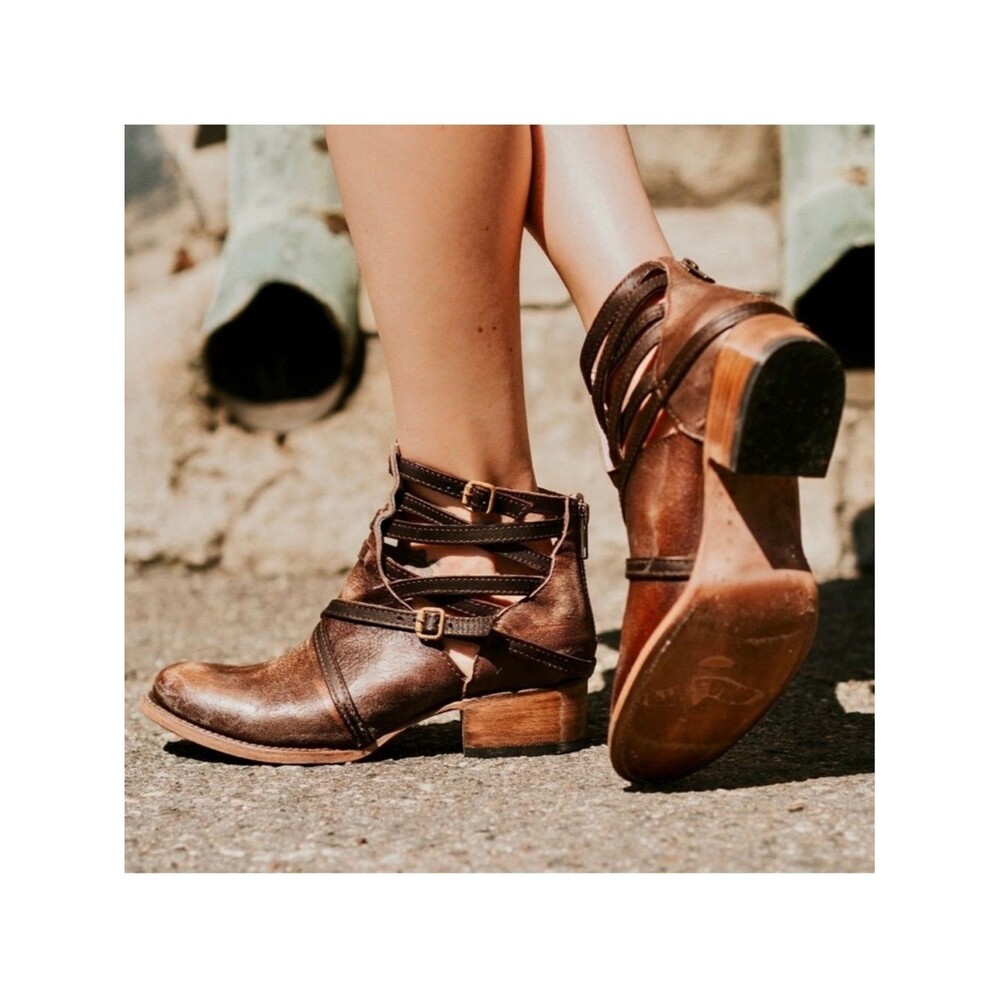 FREEBIRD by Steven Stair Brow & Black Leather Rustic Buckles Ankle Boots Sz 10